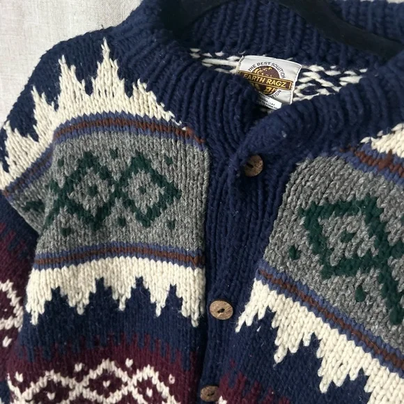 Vintage Wool Earth Ragz Fair Isle Cardigan Sweater Cabin Core Size L - Picture 5 of 6